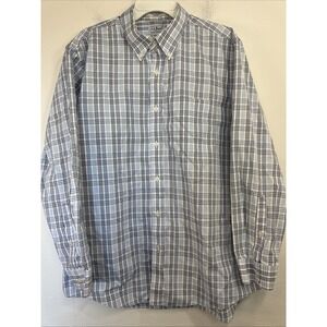 L.L. Bean Men's Wrinkle Resistant Button-Down Blue Plaid Long Sleeve Cotton